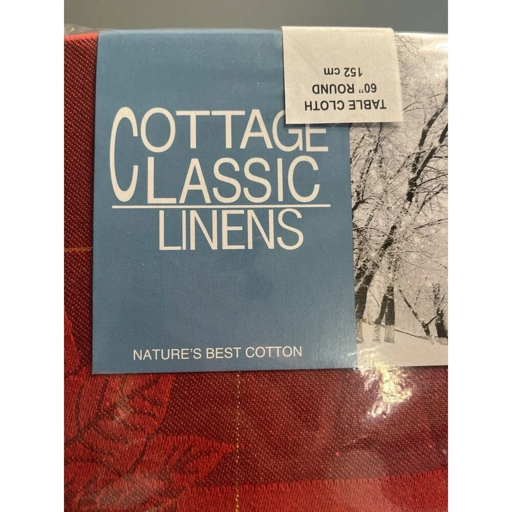 Cottage Classic Linens Poinsettia Square Jacquard 60” Round Red Tablecloth